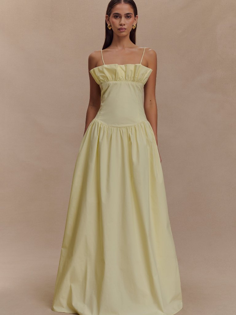 Meshki Janis Cotton Frill Maxi Dress - Lemon Drop Waist Yellow